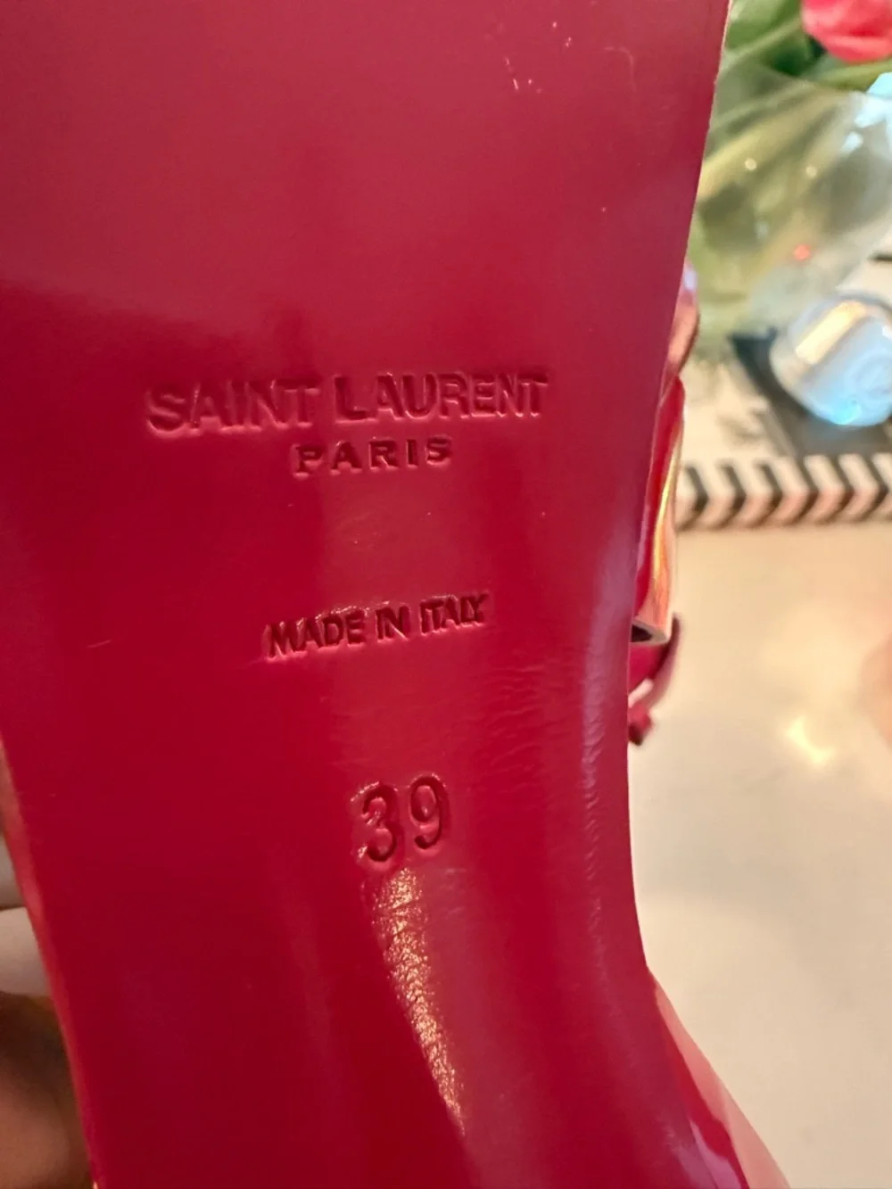 Saint Laurent Pink Patent Leather Knot Platform Sandals - Picture 3 of 6